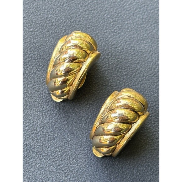Vintage Oscar de la Renta Gold Rope Twist Clip On Earrings Signed Classic 1980s - Picture 3 of 8